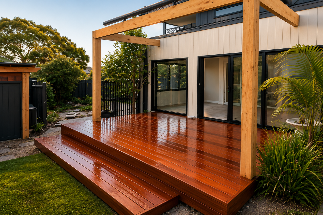 Mt Martha Attached Merbau Deck & Pergola